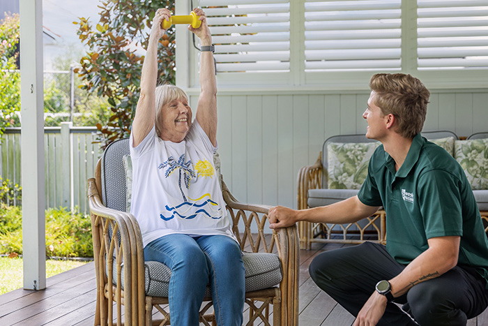 Home Care Brisbane - Allied health session in her varanda - WMQ Home Care Brisbane - Allied health session in her varanda