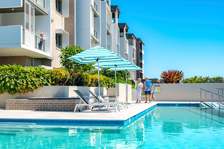 Rosemount Retirement Village - Couple by the outdoor heated pool