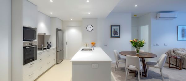 Kitchen dining area at Rosemount Kitchen and dining table in a Rosemount apartment