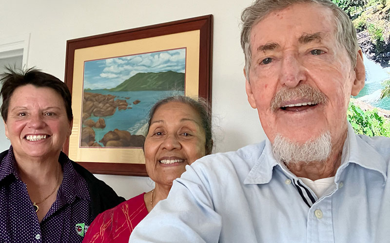 home-care-cliennt-sally-keith-and-Lei-april-2024 Home care at WMQ - Tea time